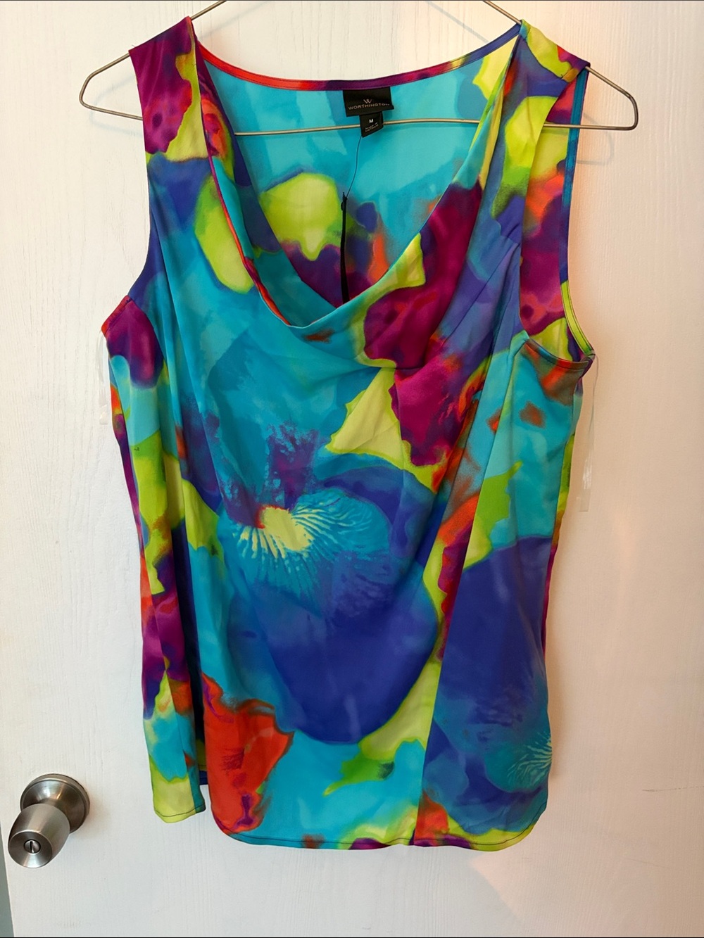 Worthington Turquoise Multi-Color Floral Cowl Neck Camisole